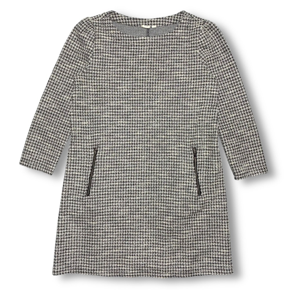 GAP Tweed Houndstooth 3/4 Long Sleeve‎ Zip Pocket Mini Dress Women's M